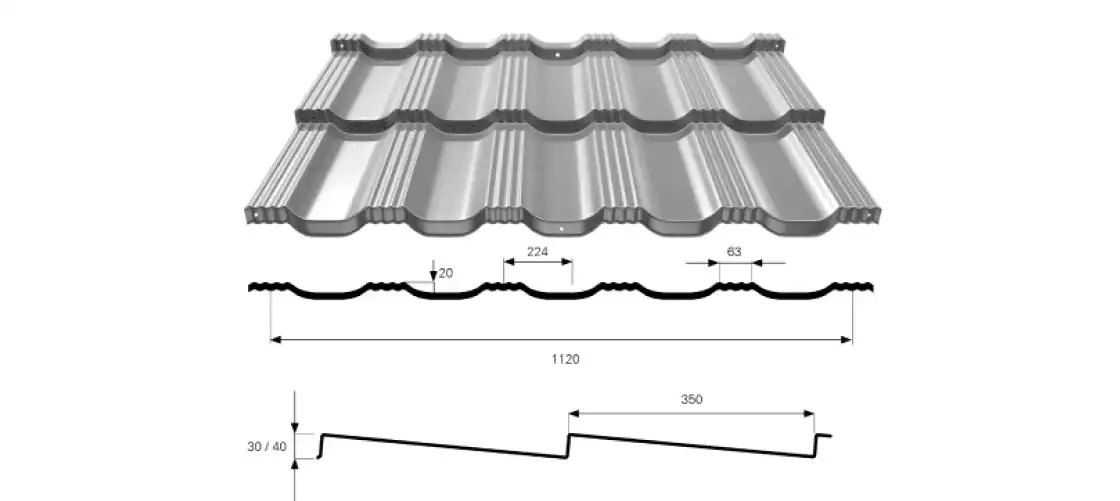 2. Модульная металлочерепица BAVARIA Roof 2.0 с отверстиями для монтажа